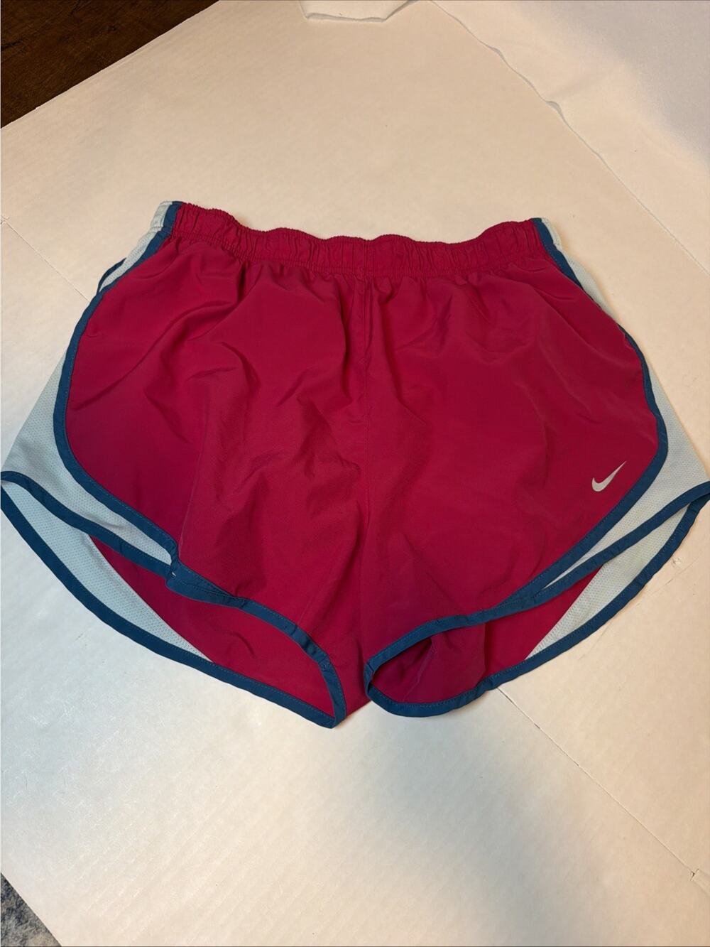 Women’s Nike Dri Fit Fuchsia Pink / Blue Briefed Lined Athletic Run Shorts XL